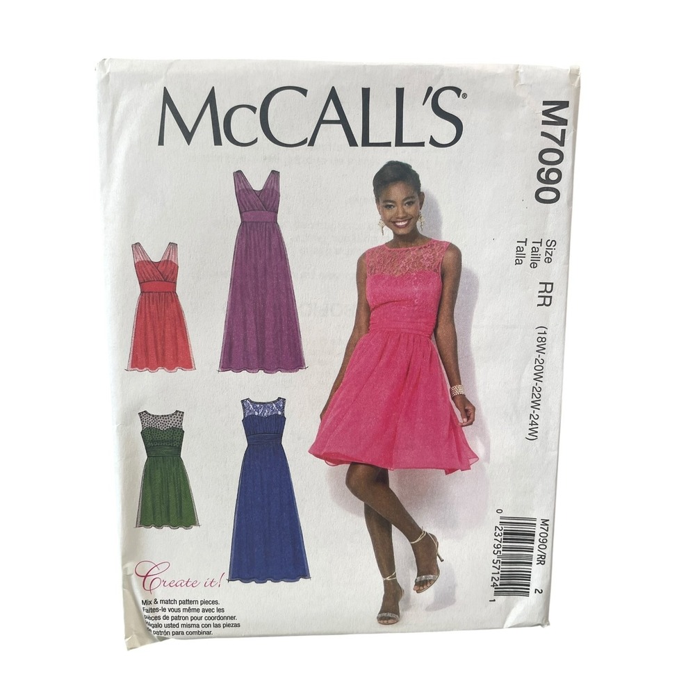 McCall's M7090 Sewing Pattern Women 18W-24W Multi Formal Dress Prom Gown Uncut